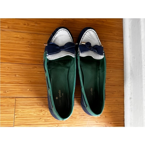 Kate Spade Green and Blue Bow Loafers Preppy Coastal - Picture 8 of 11
